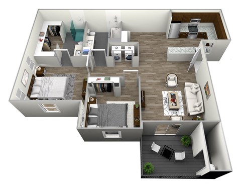 Floor plan for 2 beds, 2 baths, 921 sqft